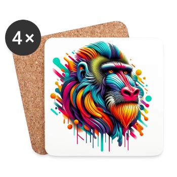 Singe Mandrill - Dessous de verre (lot de 4) - blanc - Devant