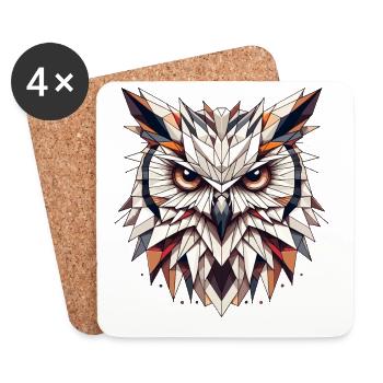 Geometric Owls Head Polygons Motif - Coasters (set of 4) - white - Front