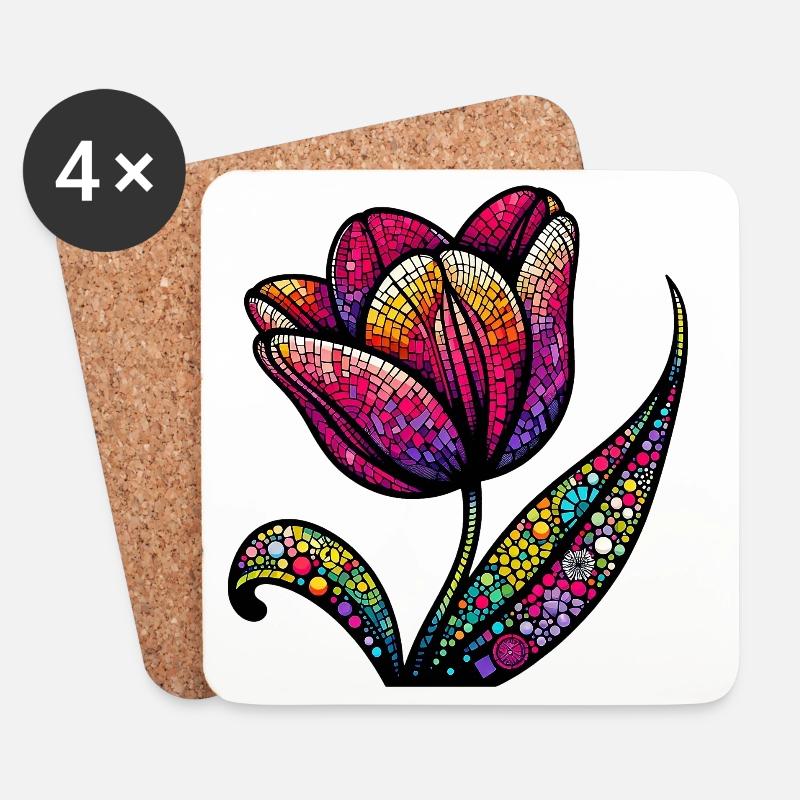 Tulpe - Untersetzer (4er-Set) - Weiß