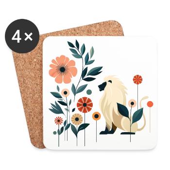 Floraler Löwe - Untersetzer (4er-Set) - Weiß - Vorne