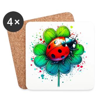 Coccinelle sur un trèfle à quatre feuilles - Dessous de verre (lot de 4) - blanc - Devant