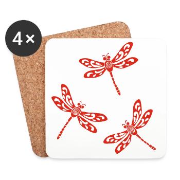 Trio of Red Dragonflies - Coasters (set of 4) - white - Front