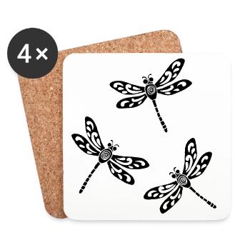 Trio of Black Dragonflies - Coasters (set of 4) - white - Front