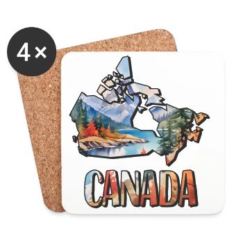 Carte à l’aquarelle du Canada - Dessous de verre (lot de 4) - blanc - Devant
