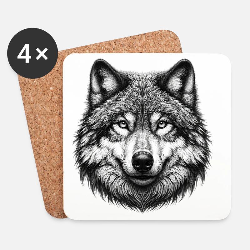 Wolf - Untersetzer (4er-Set) - Weiß