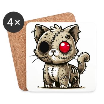 creepy zombie kawaii cat for Halloween fun - Coasters (set of 4) - white - Front
