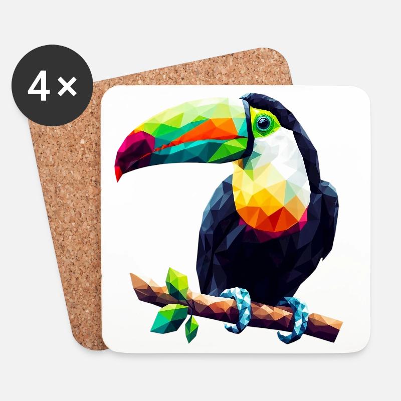 Polygonaler Tukan - Untersetzer (4er-Set) - Weiß
