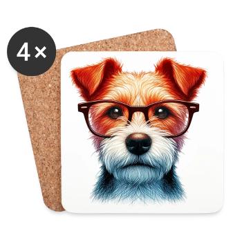 Dog with Glasses - Coasters (set of 4) - white - Front