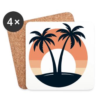 Retro Sonnenuntergang Palmen Strand Urlaub Tropisch - Untersetzer (4er-Set) - Weiß - Vorne