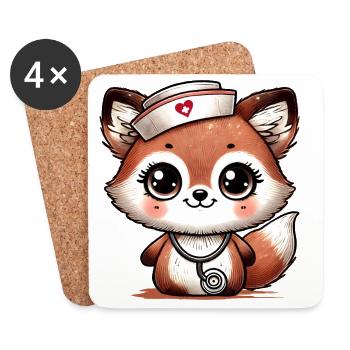 Bezaubernder Fuchs als Krankenschwester - Untersetzer (4er-Set) - Weiß - Vorne