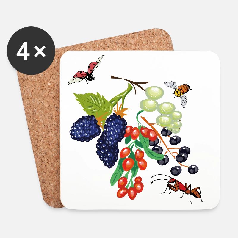 Obst mit Insekten - Untersetzer (4er-Set) - Weiß