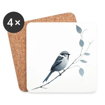 Spatz auf Ast - Untersetzer (4er-Set) - Weiß - Vorne