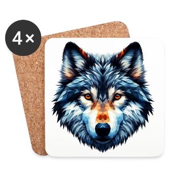 Loup polygonal - Dessous de verre (lot de 4) - blanc - Devant