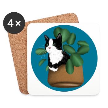 Freche Katze im Blumentopf Blumen Katzenliebhaber - Untersetzer (4er-Set) - Weiß - Vorne
