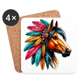 Cheval amérindien Redskin d’Amérique - Dessous de verre (lot de 4) - blanc - Devant