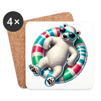 Un ours polaire détendu sur un anneau nageur - Dessous de verre (lot de 4) - blanc - Devant