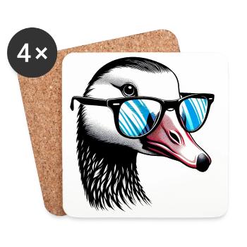 Gans mit Brille - Untersetzer (4er-Set) - Weiß - Vorne