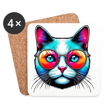 Chat avec des lunettes de soleil - Dessous de verre (lot de 4) - blanc - Devant