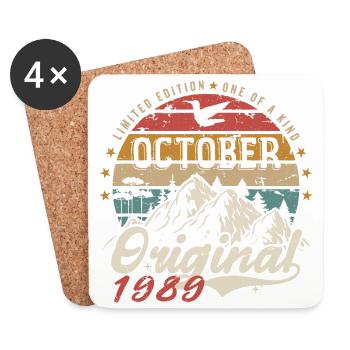 Birthday Gift - Vintage Born October 1989 - Coasters (set of 4) - white - Front