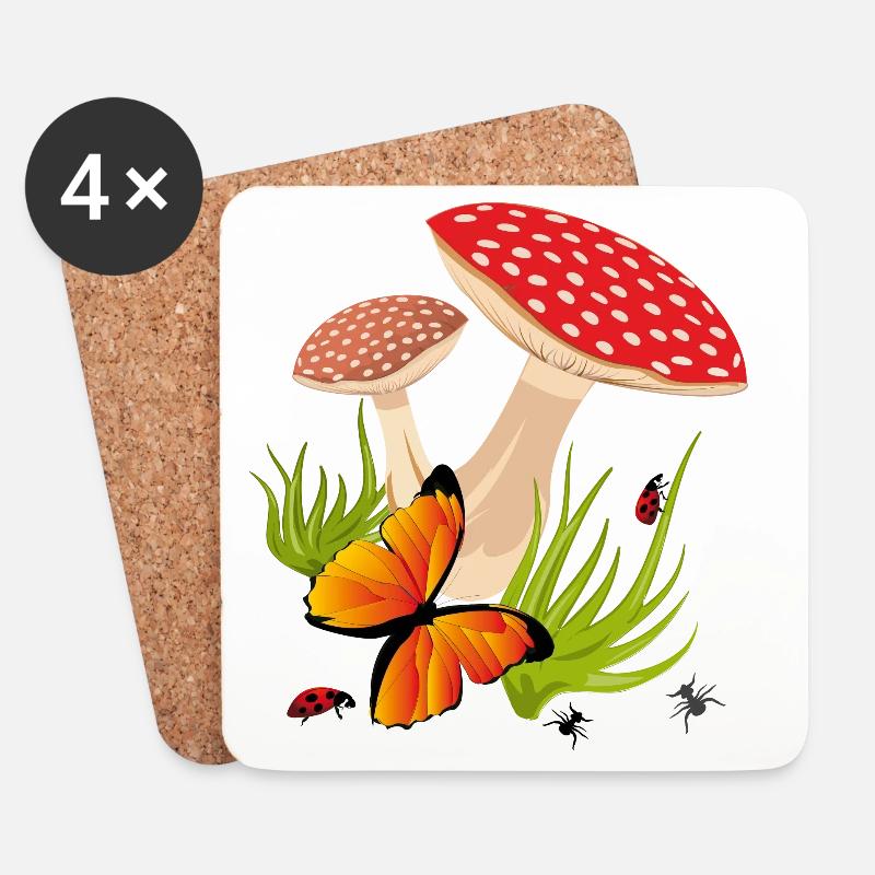 Fliegenpilze, Schmetterling - Untersetzer (4er-Set) - Weiß