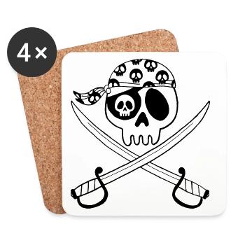 Tête de mort pirate (noir) - Dessous de verre (lot de 4) - blanc - Devant