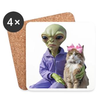 Alien und Katze – Galaktische Liebe - Untersetzer (4er-Set) - Weiß - Vorne