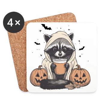 Halloween Pullover, Waschbär Halloween, Geschenk - Untersetzer (4er-Set) - Weiß - Vorne