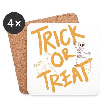 Design créatif d’Halloween avec citrouille et squelette - Dessous de verre (lot de 4) - blanc - Devant