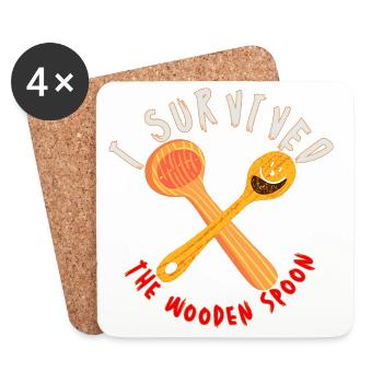 Surviving with Wooden Spoon Motif - Coasters (set of 4) - white - Front