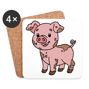 Schwein - Untersetzer (4er-Set) - Weiß - Vorne