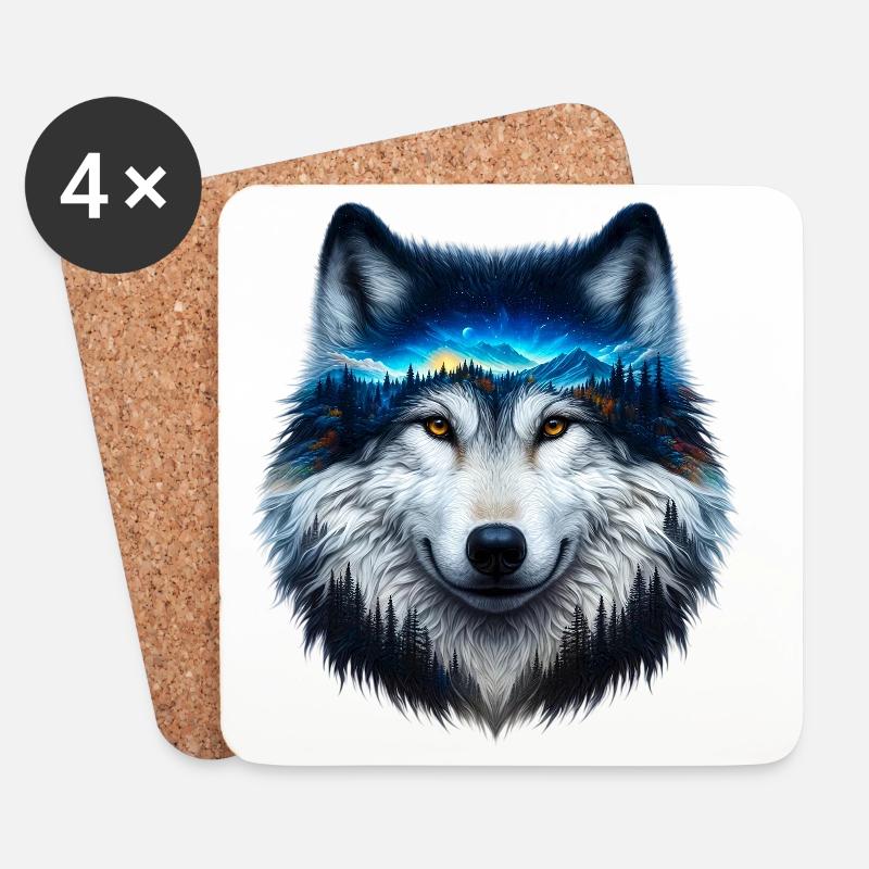 Wolf - Untersetzer (4er-Set) - Weiß