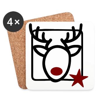 Reindeer with star and red nose - Coasters (set of 4) - white - Front