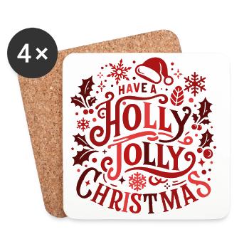 Holly Jolly Christmas Motif - Untersetzer (4er-Set) - Weiß - Vorne