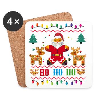 Pull de Noël moche Design-Père Noël et renne - Dessous de verre (lot de 4) - blanc - Devant