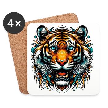 Tigre - Dessous de verre (lot de 4) - blanc - Devant