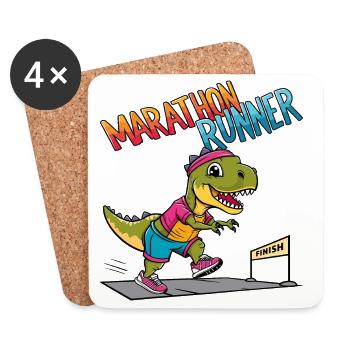 T-Rex Marathon Läufer - Untersetzer (4er-Set) - Weiß - Vorne