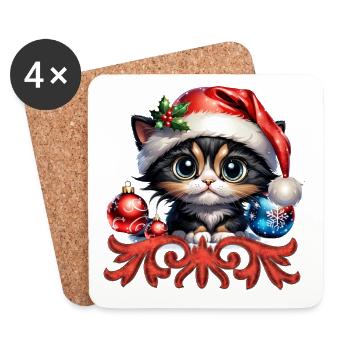 Adorable chaton de Noël. - Dessous de verre (lot de 4) - blanc - Devant