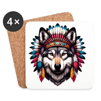 Loup amérindien Peaux-rouges d’Amérique - Dessous de verre (lot de 4) - blanc - Devant