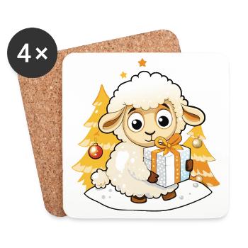 Niedliches Schaf mit Geschenk an Weihnachten - Untersetzer (4er-Set) - Weiß - Vorne