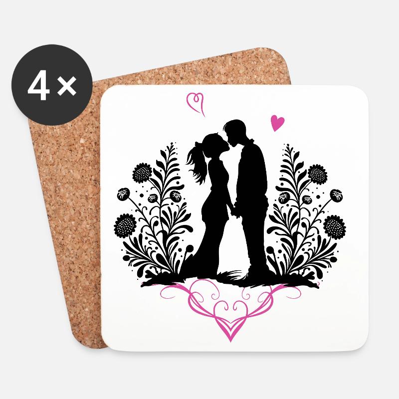 Küssendes Liebespaar Valentinstag Liebe - Untersetzer (4er-Set) - Weiß