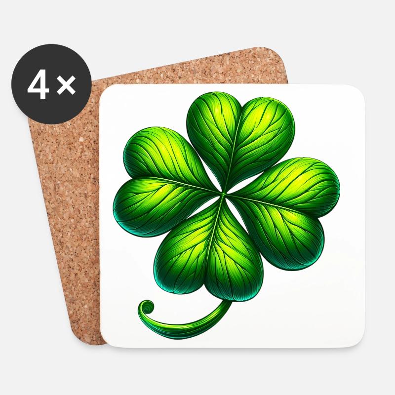 Vierblättriges Kleeblatt - Untersetzer (4er-Set) - Weiß