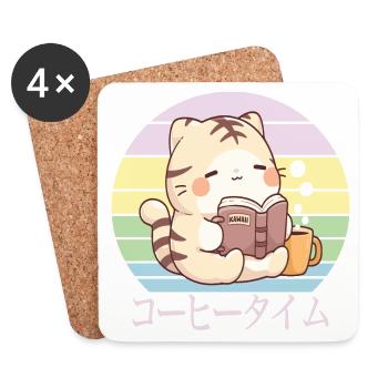 Chat kawaii mignon japonais dood - Dessous de verre (lot de 4) - blanc - Devant