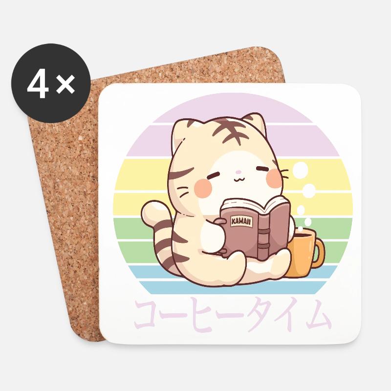 Chat kawaii mignon japonais dood - Dessous de verre (lot de 4) - blanc