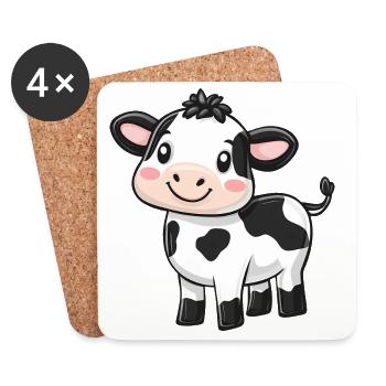 Cute Cartoon Cow - Adorable and Whimsical Design - Coasters (set of 4) - white - Front