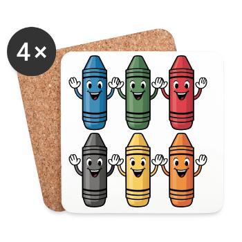 Colorful Smiling Crayon Character - Coasters (set of 4) - white - Front