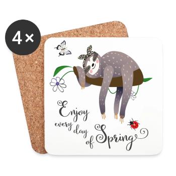 Paresseux au printemps - Dessous de verre (lot de 4) - blanc - Devant