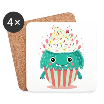 Cute Cupcake Monster – Cute and Playful - Coasters (set of 4) - white - Front