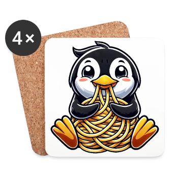 Un pingouin maladroit mange des spaghettis - Dessous de verre (lot de 4) - blanc - Devant
