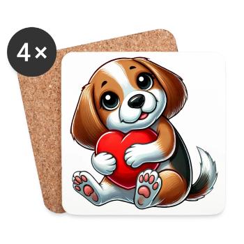 In Love Beagle Coeur Saint-Valentin Chien - Dessous de verre (lot de 4) - blanc - Devant