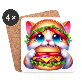 Drôle Chat Burger Hat Fantaisiste Mignon Restauration rapide - Dessous de verre (lot de 4) - blanc - Devant